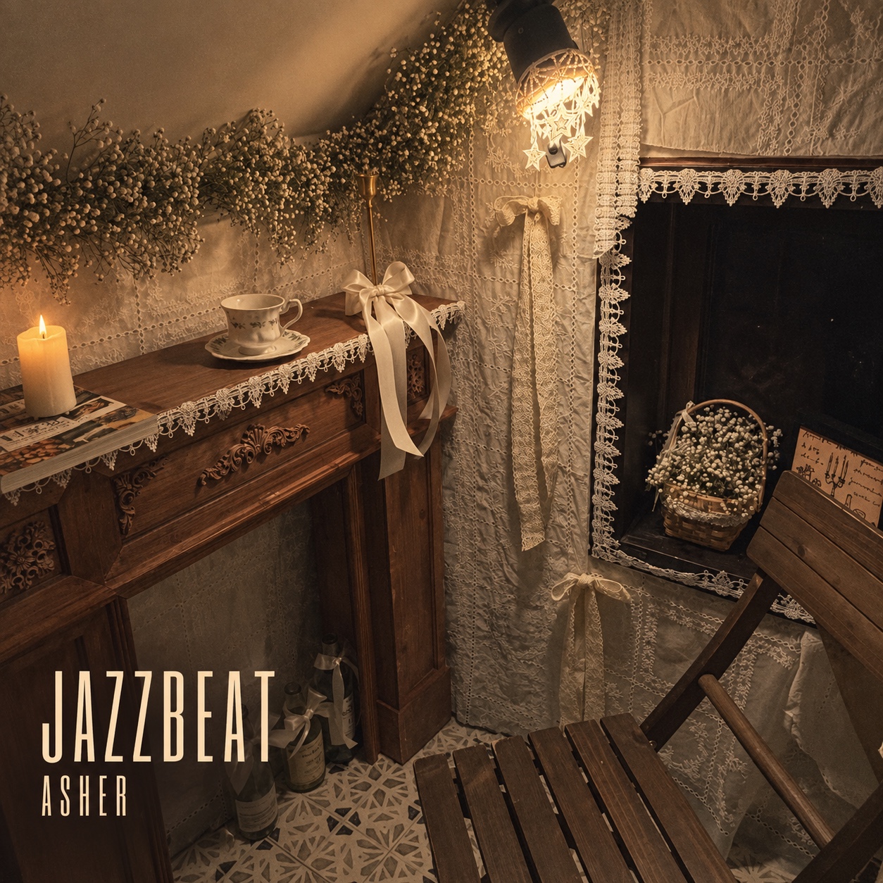 Jazzbeat cover artwork: a saxophone under a warm streetlight in a rainy night alley